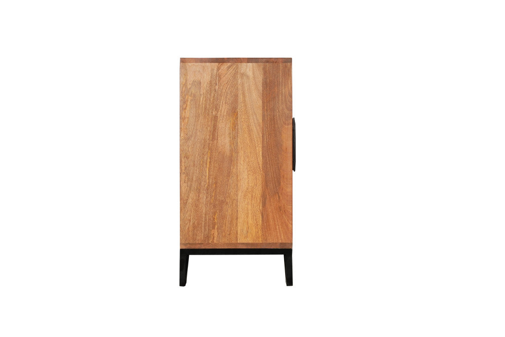 82" Brown Solid Wood Carved Geometric Sideboard with Four Doors-4