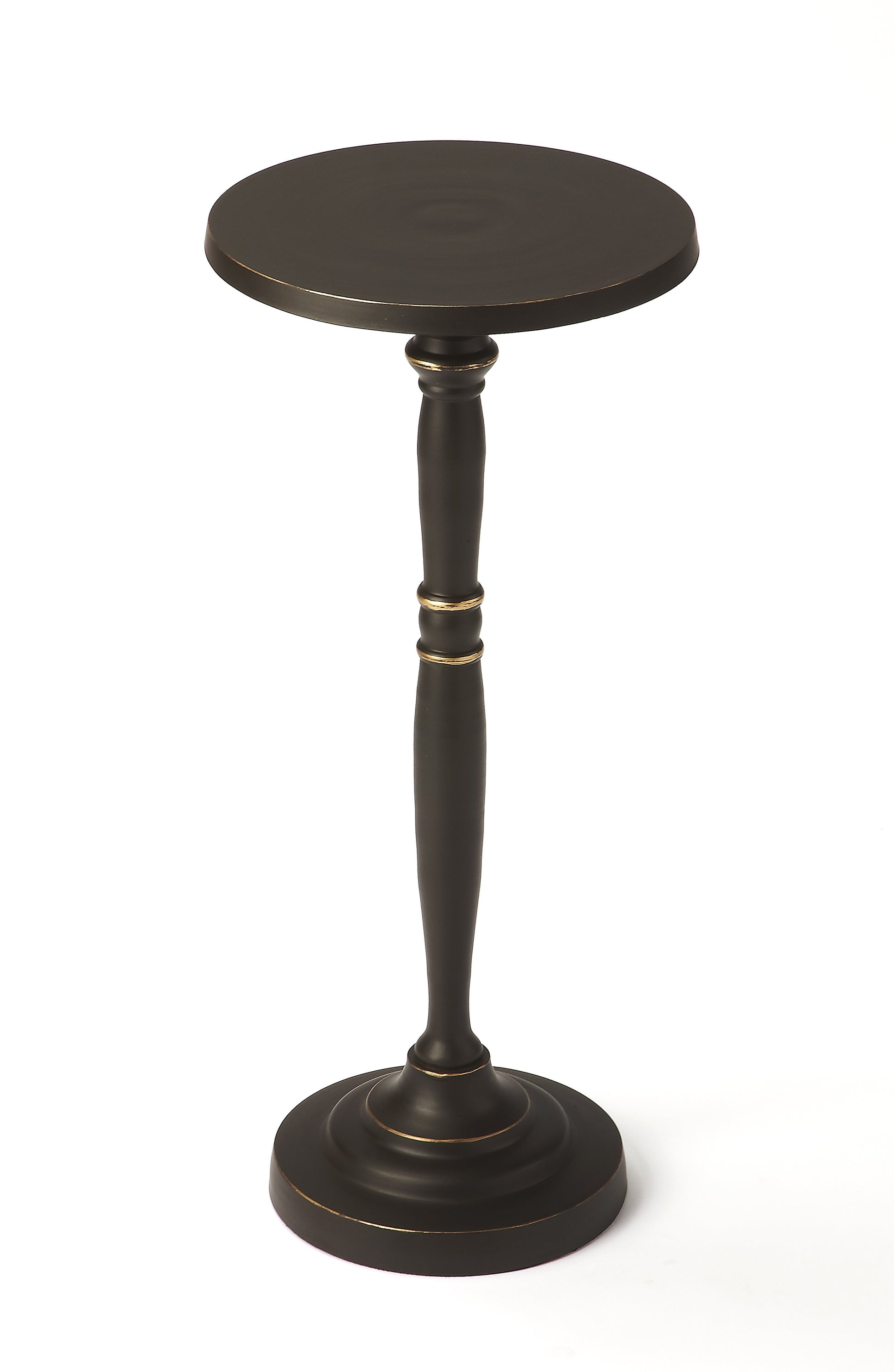22" Black Distressed Aluminum Round Pedestal End Table-0