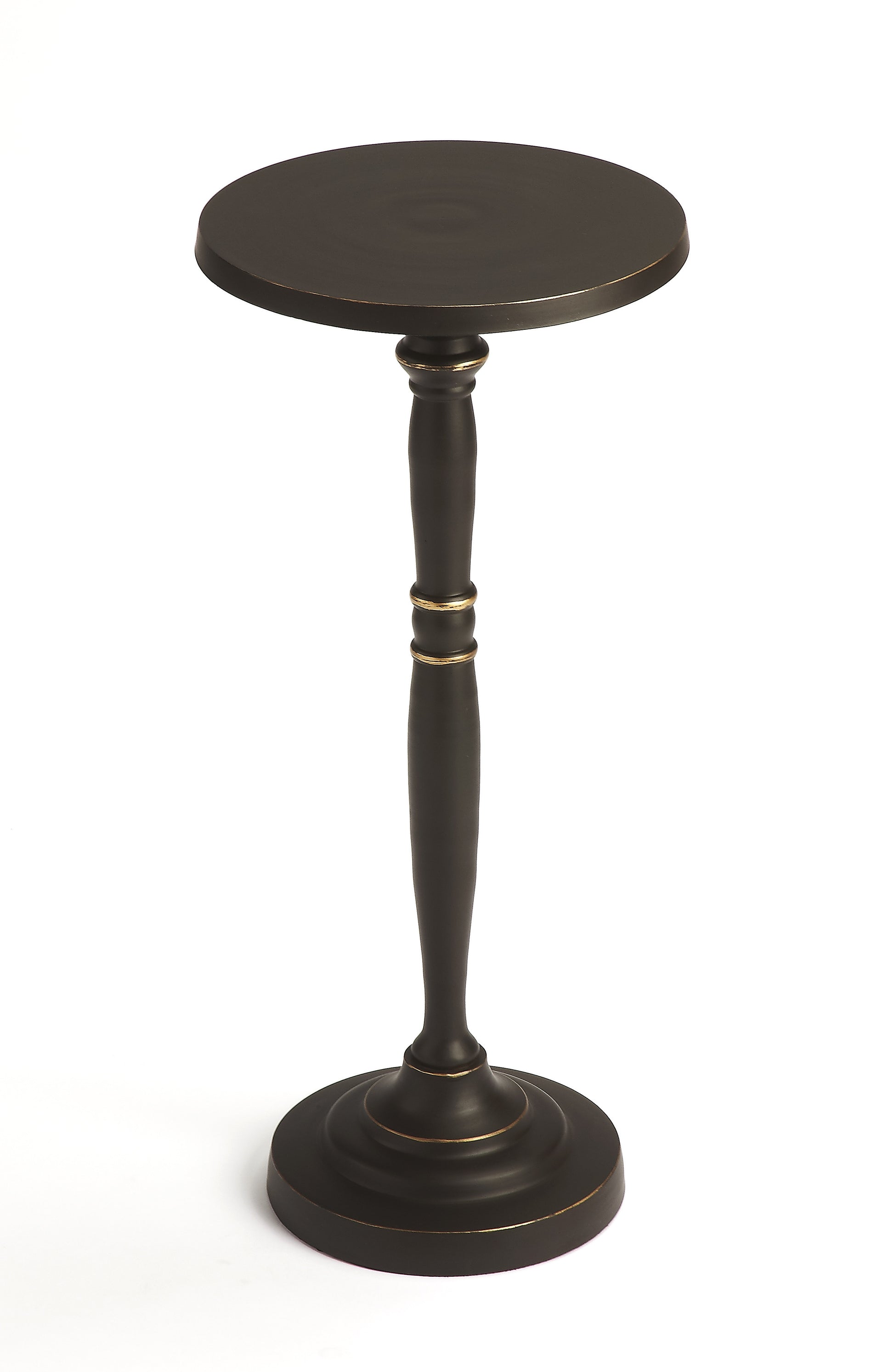 22" Black Distressed Aluminum Round Pedestal End Table-2
