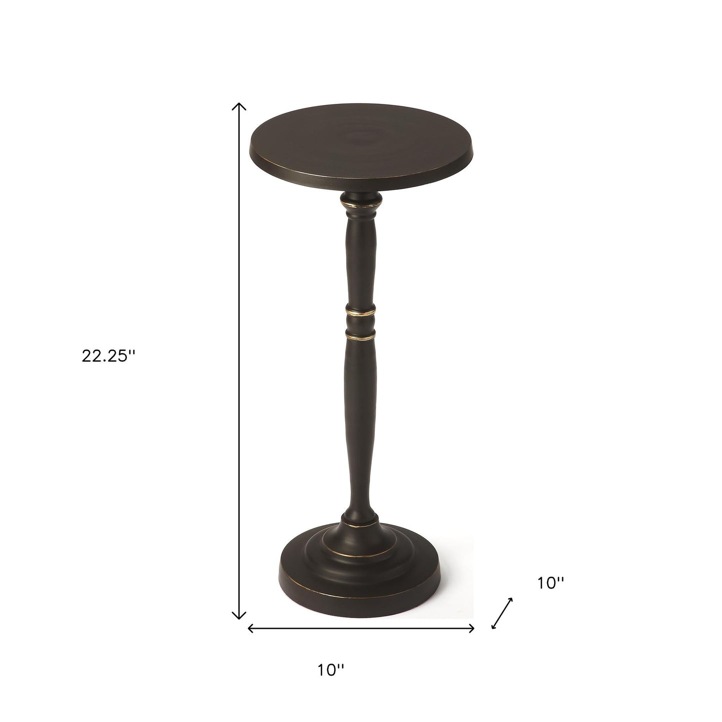 22" Black Distressed Aluminum Round Pedestal End Table-6