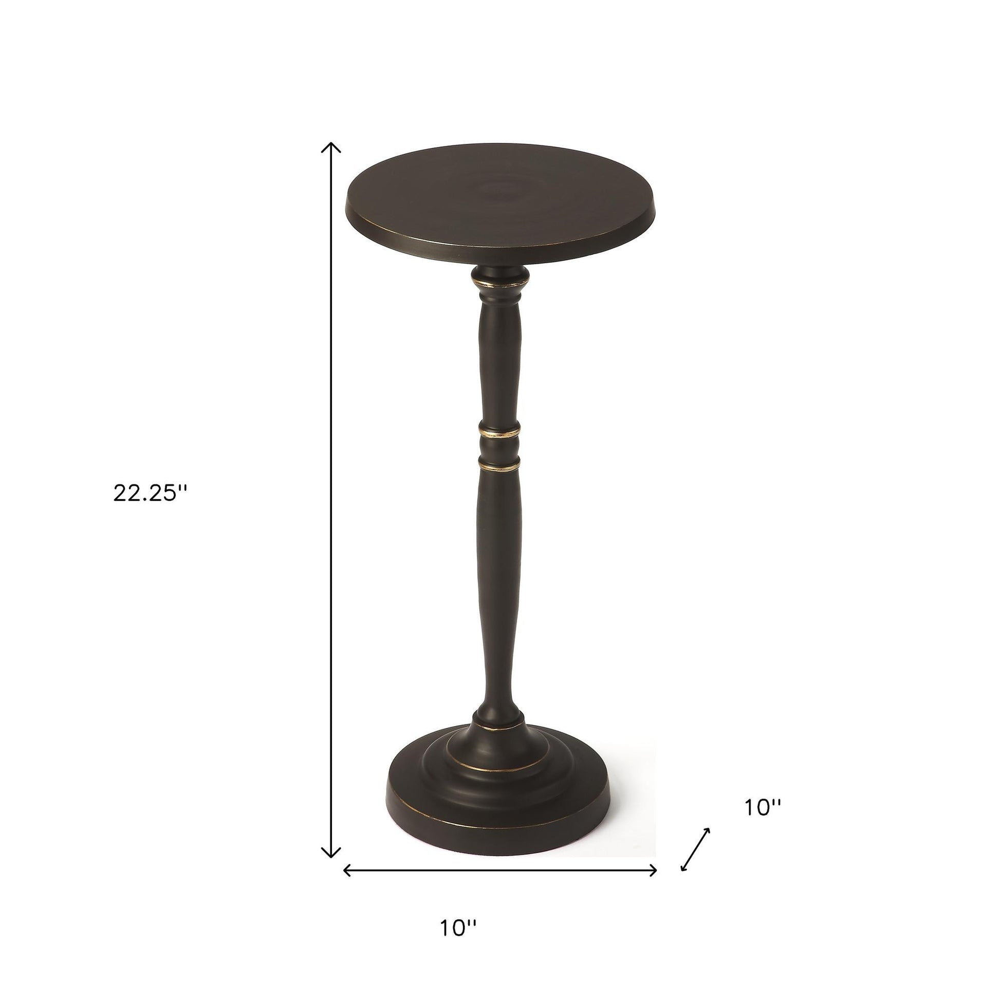 22" Black Distressed Aluminum Round Pedestal End Table-6