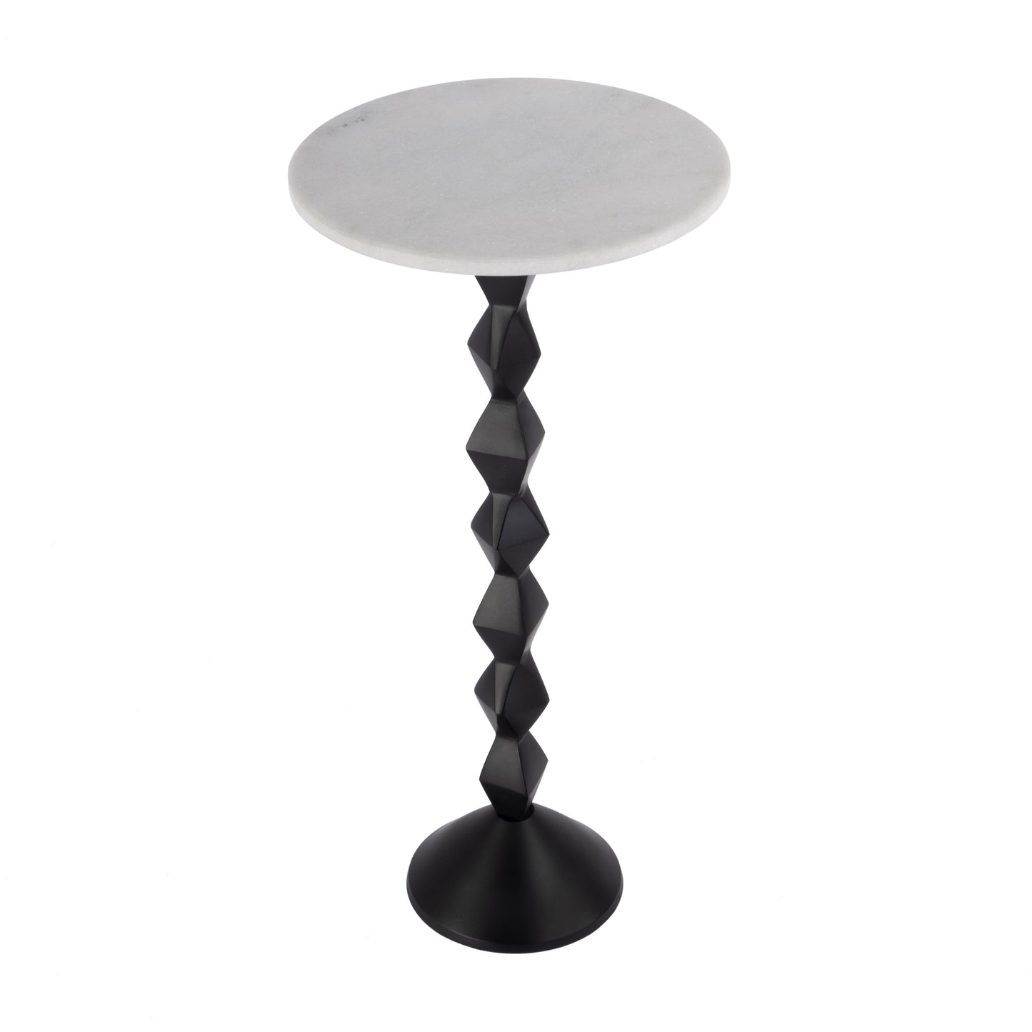 25" White and Black Marble and Aluminum Round Pedestal End Table-2