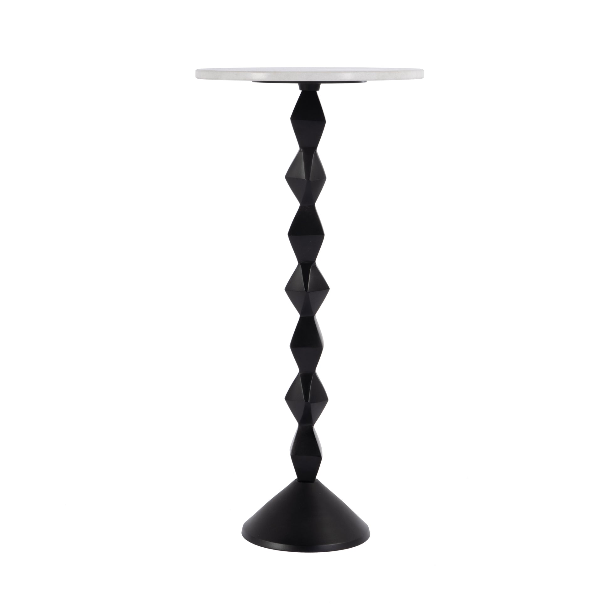 25" White and Black Marble and Aluminum Round Pedestal End Table-3