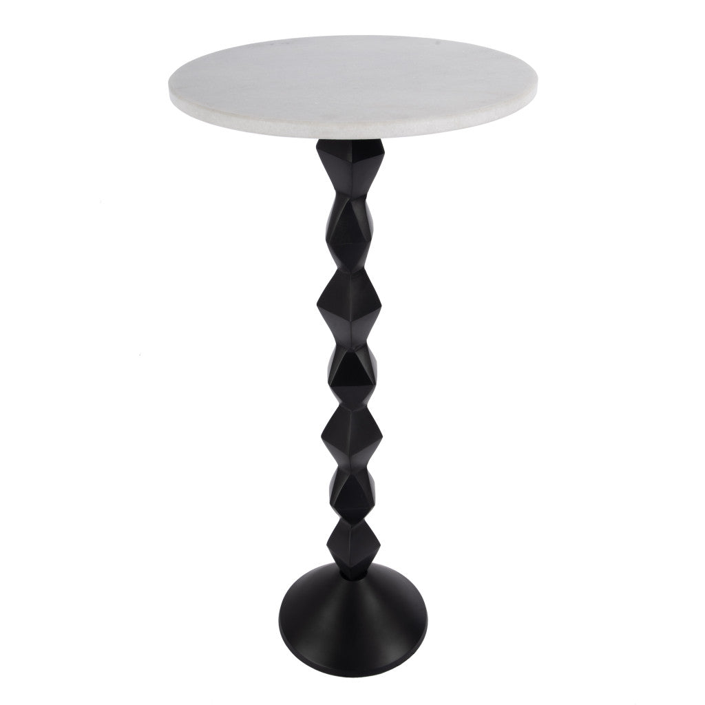 25" White and Black Marble and Aluminum Round Pedestal End Table-0