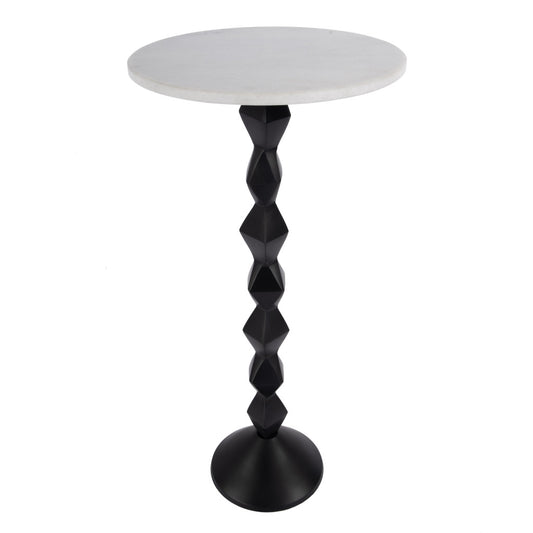 25" White and Black Marble and Aluminum Round Pedestal End Table-0