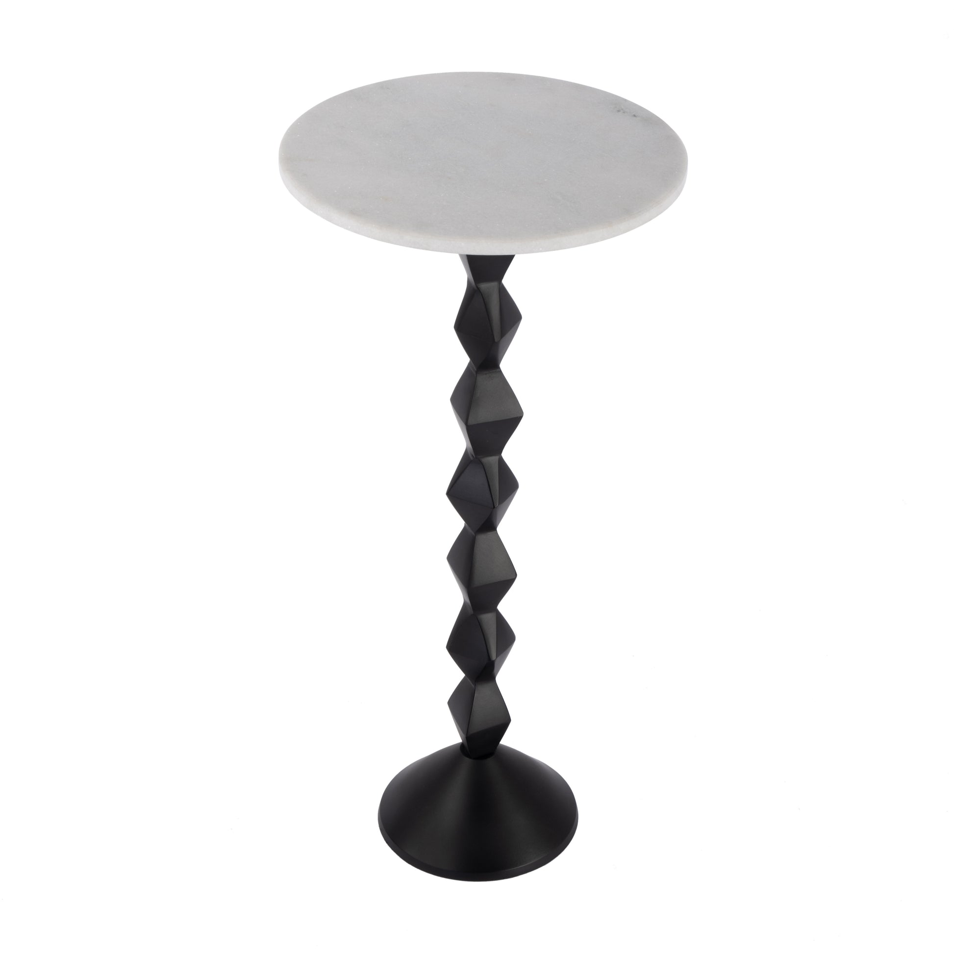 25" White and Black Marble and Aluminum Round Pedestal End Table-5