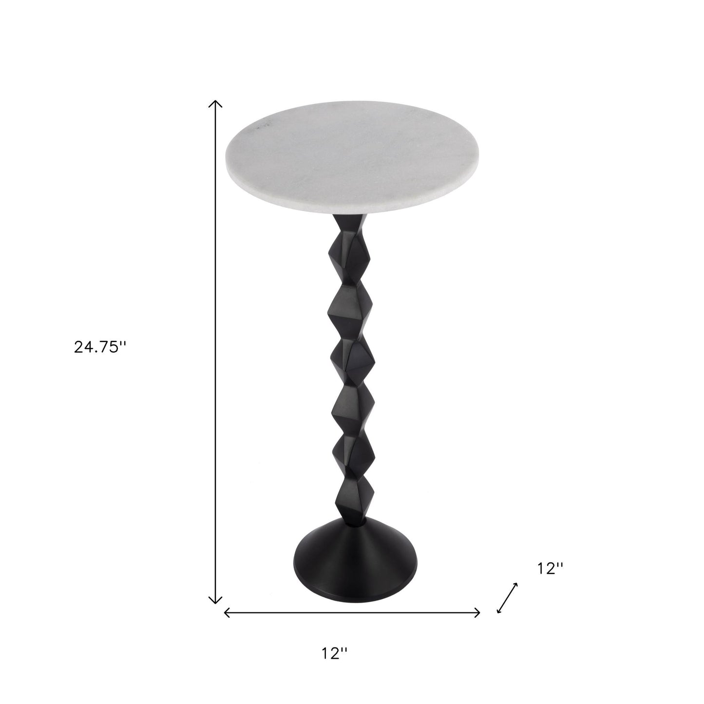 25" White and Black Marble and Aluminum Round Pedestal End Table-7