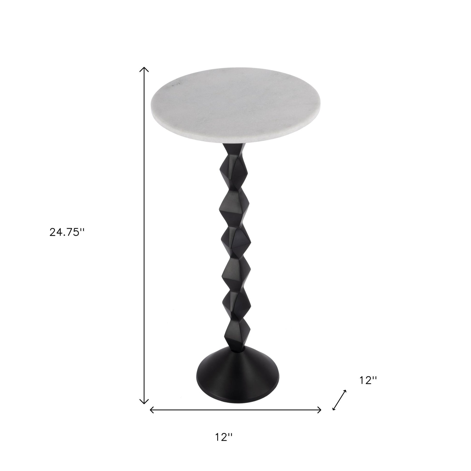 25" White and Black Marble and Aluminum Round Pedestal End Table-7