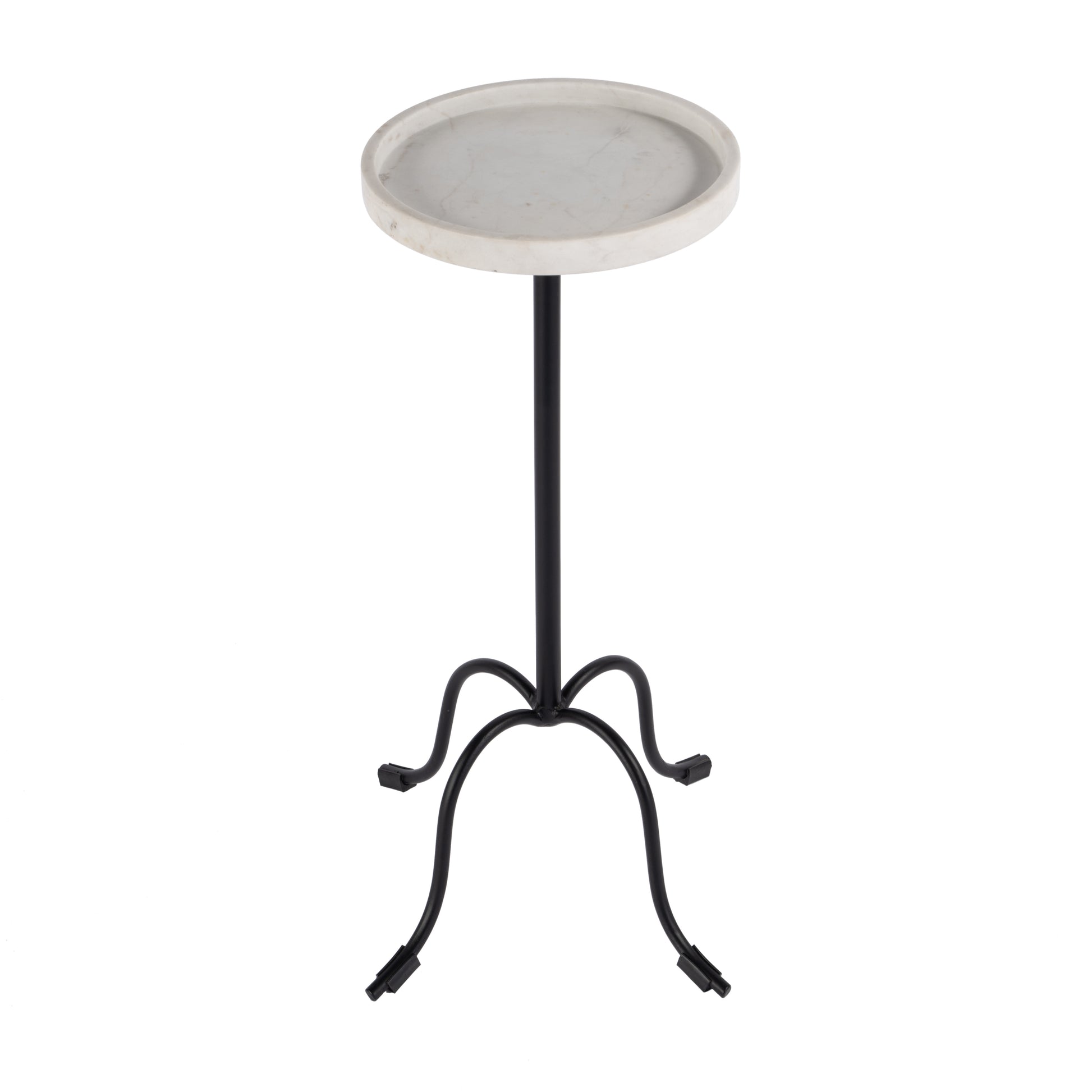 25" White and Black Marble and Iron Round Pedestal End Table-2