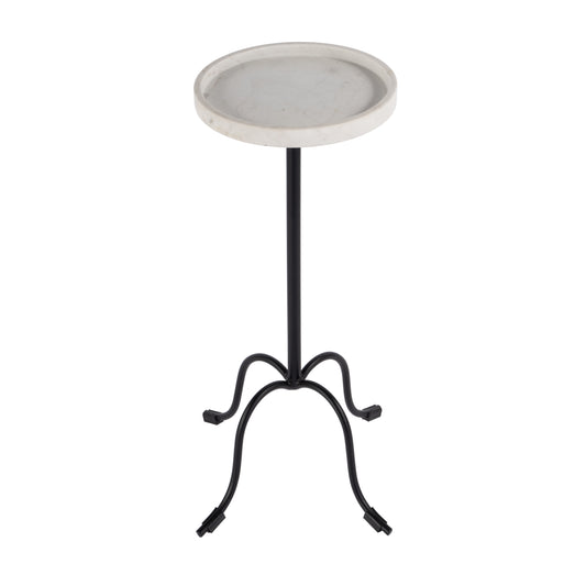 25" White and Black Marble and Iron Round Pedestal End Table-2