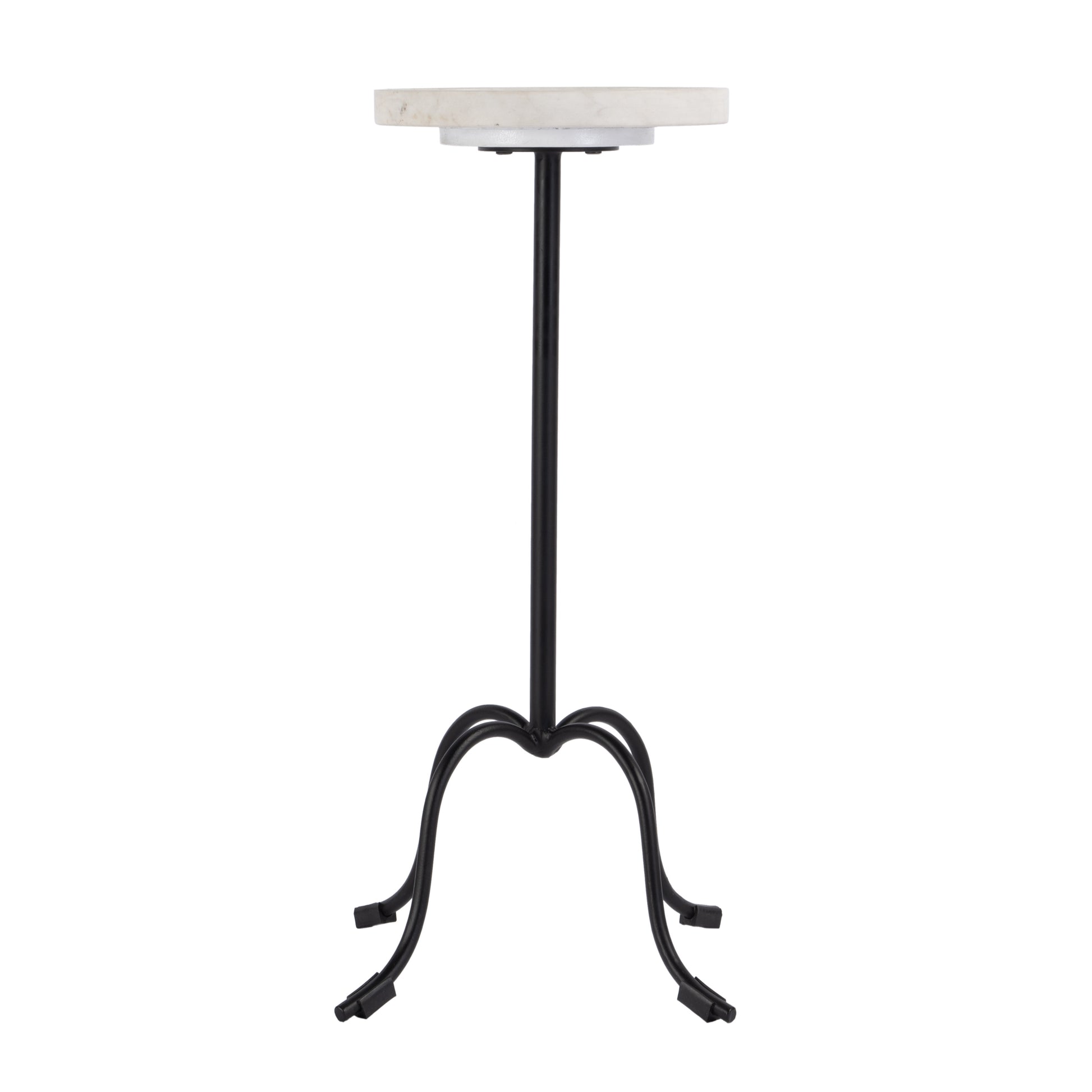 25" White and Black Marble and Iron Round Pedestal End Table-3