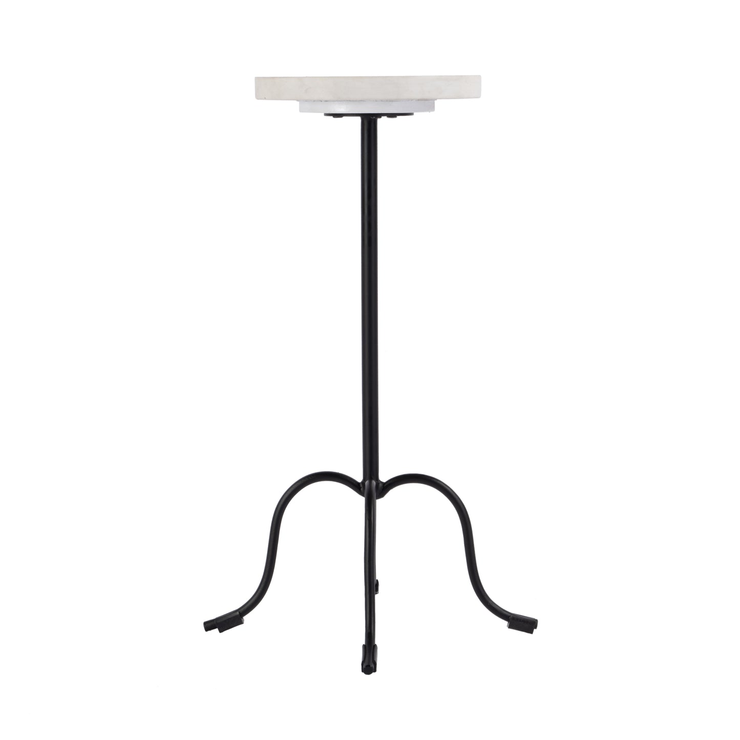 25" White and Black Marble and Iron Round Pedestal End Table-4