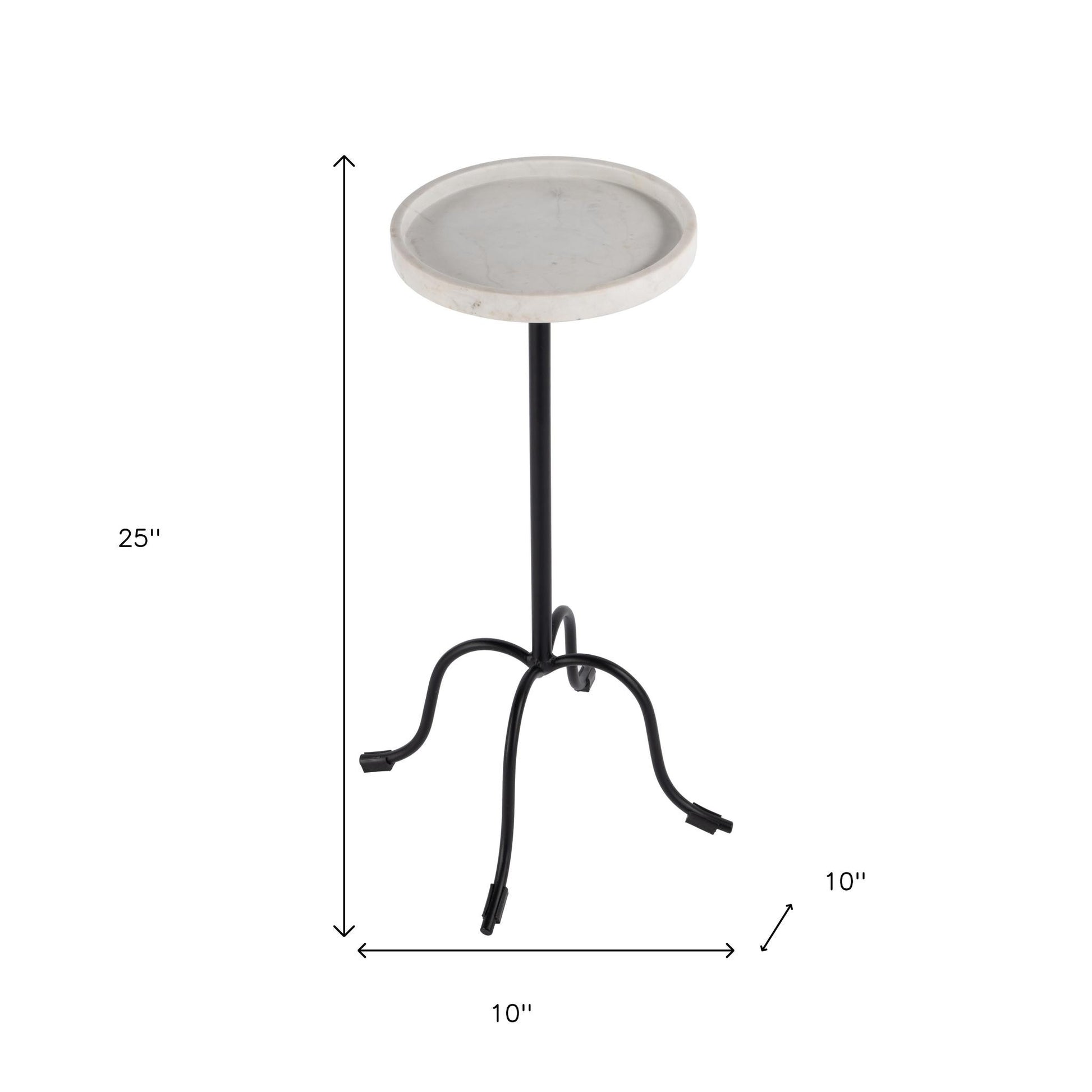 25" White and Black Marble and Iron Round Pedestal End Table-8