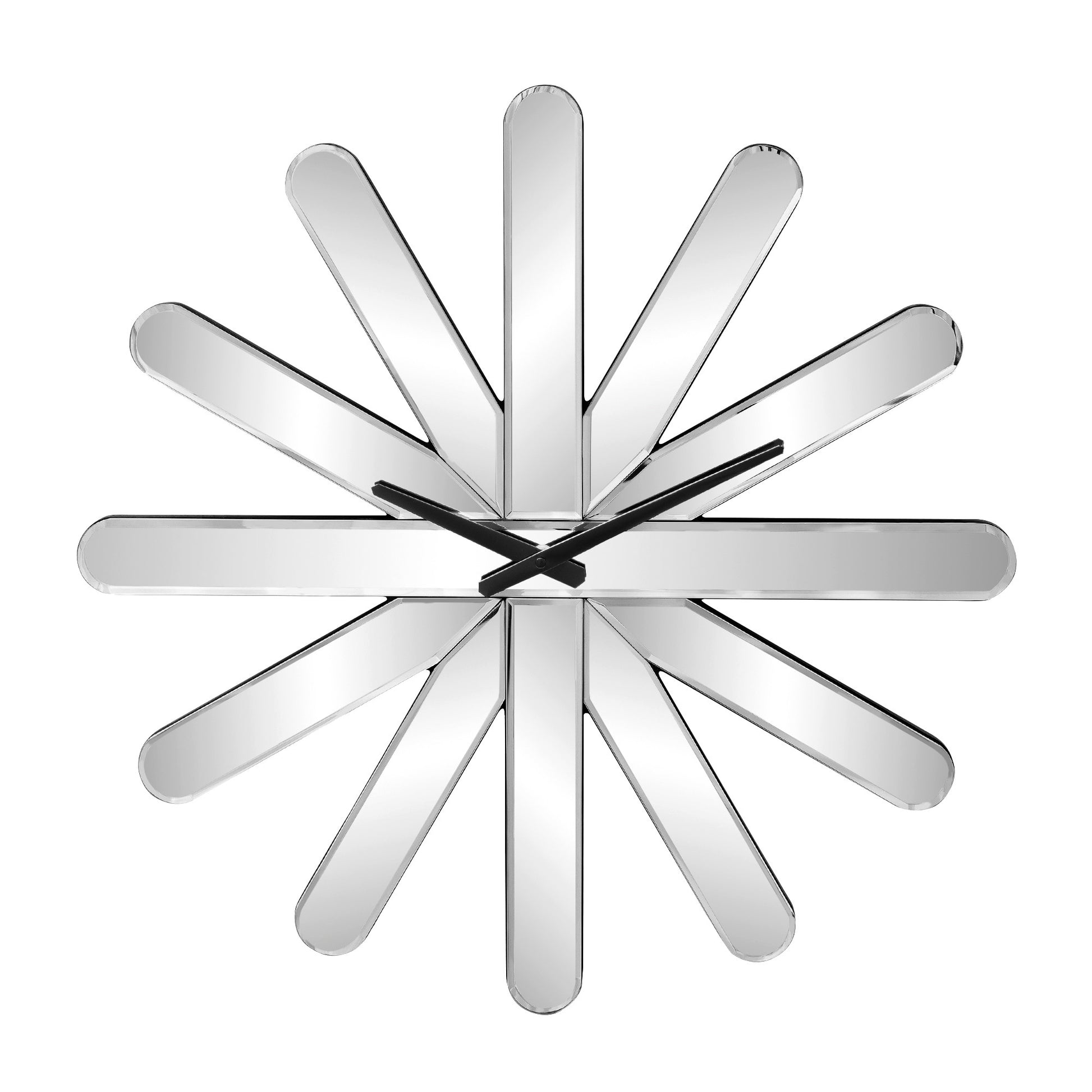 26" Silver Mirrored Glass Silent Analog Starburst Wall Clock-1