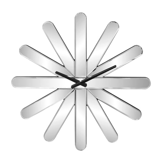 26" Silver Mirrored Glass Silent Analog Starburst Wall Clock-1