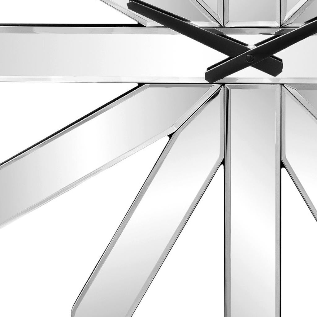 26" Silver Mirrored Glass Silent Analog Starburst Wall Clock-3
