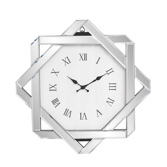 26" Silver Mirrored Glass Silent Analog Geometric Wall Clock-1