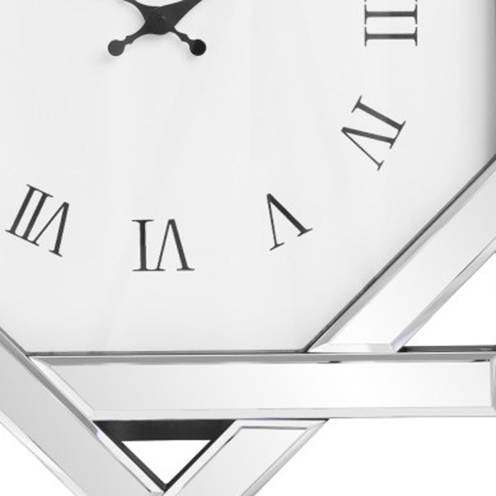 26" Silver Mirrored Glass Silent Analog Geometric Wall Clock-3