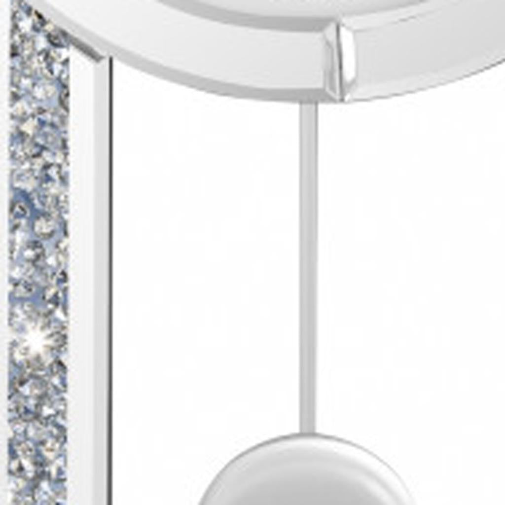 15" Silver Faux Crystal And Mirrored Glass Silent Analog Oval Wall Clock-2