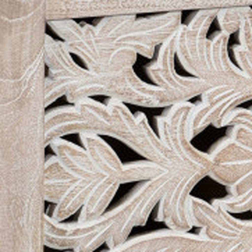 52" White Distressed Solid Wood Carved Floral Storage Ottoman-6
