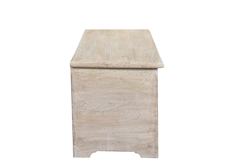 52" White Distressed Solid Wood Carved Floral Storage Ottoman-4
