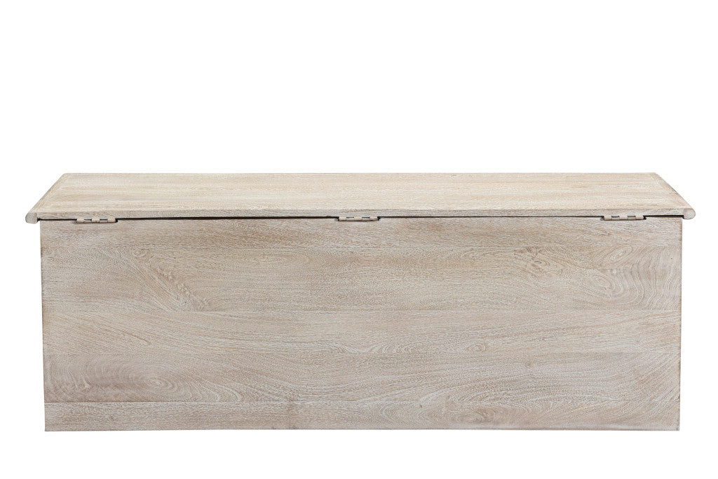 52" White Distressed Solid Wood Carved Floral Storage Ottoman-5