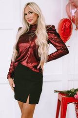 Solid Sequin Mock Neck Long Sleeve Top