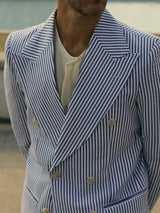 Men's Blue And White Striped Suit Set