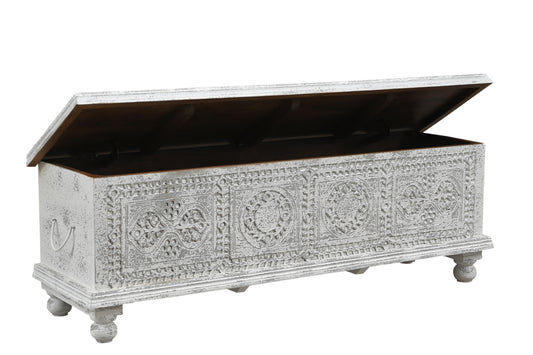 54" White Solid Wood Medallion Storage Ottoman-2