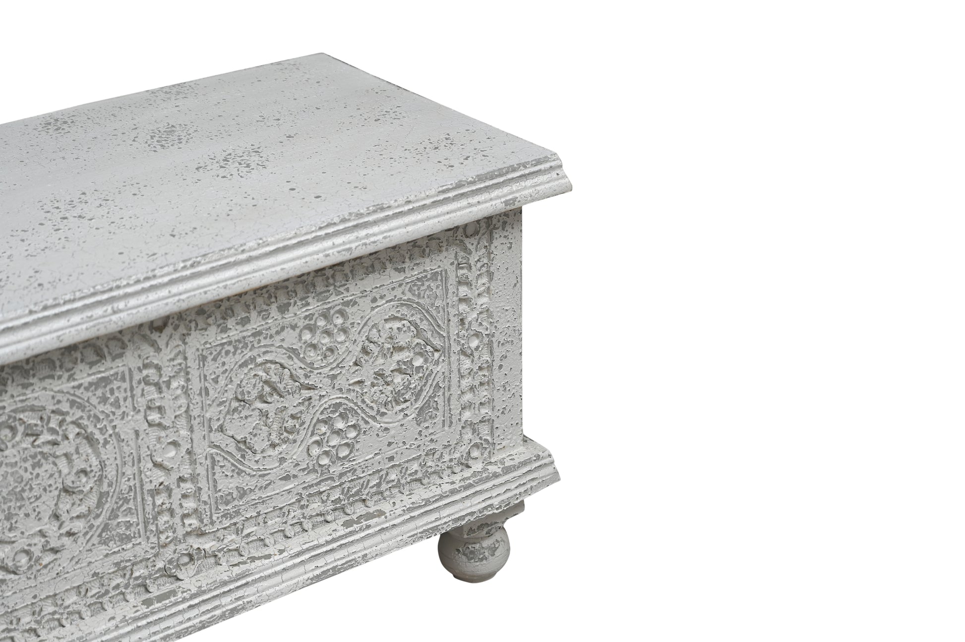 54" White Solid Wood Medallion Storage Ottoman-6