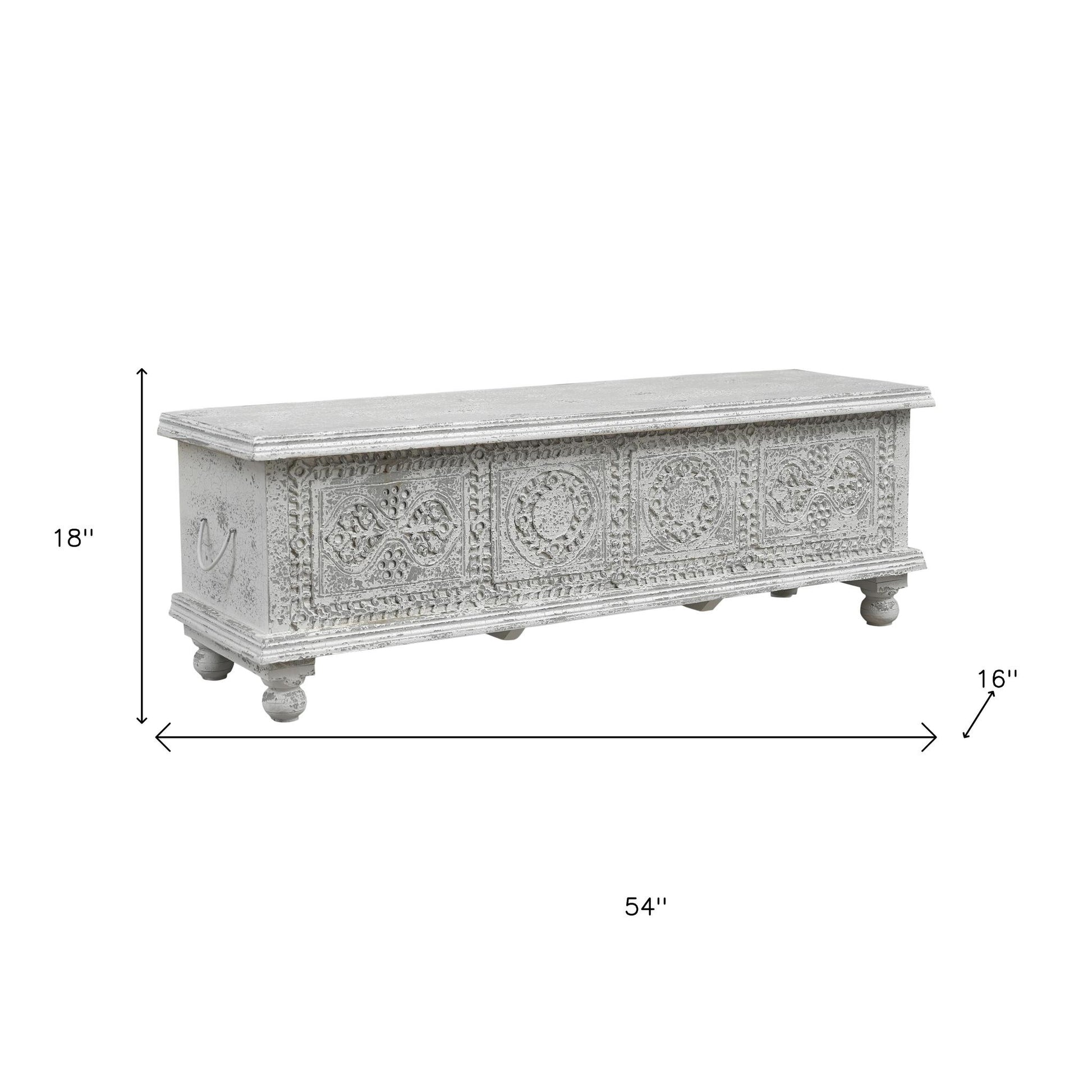 54" White Solid Wood Medallion Storage Ottoman-8