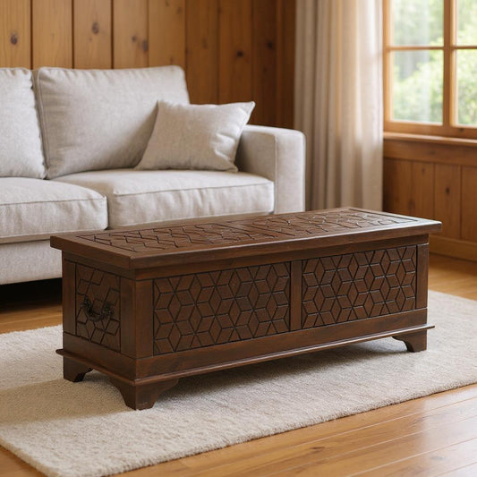 52" Brown Solid Wood Geometric Storage Ottoman-0