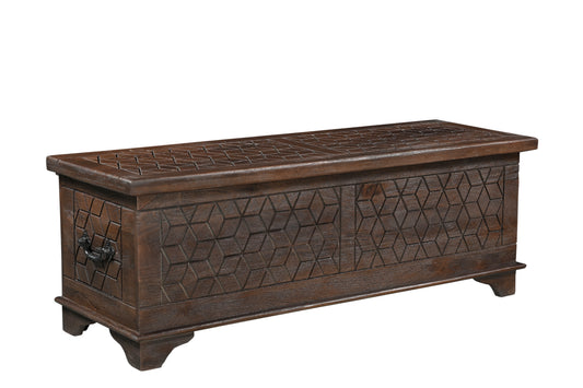 52" Brown Solid Wood Geometric Storage Ottoman-1