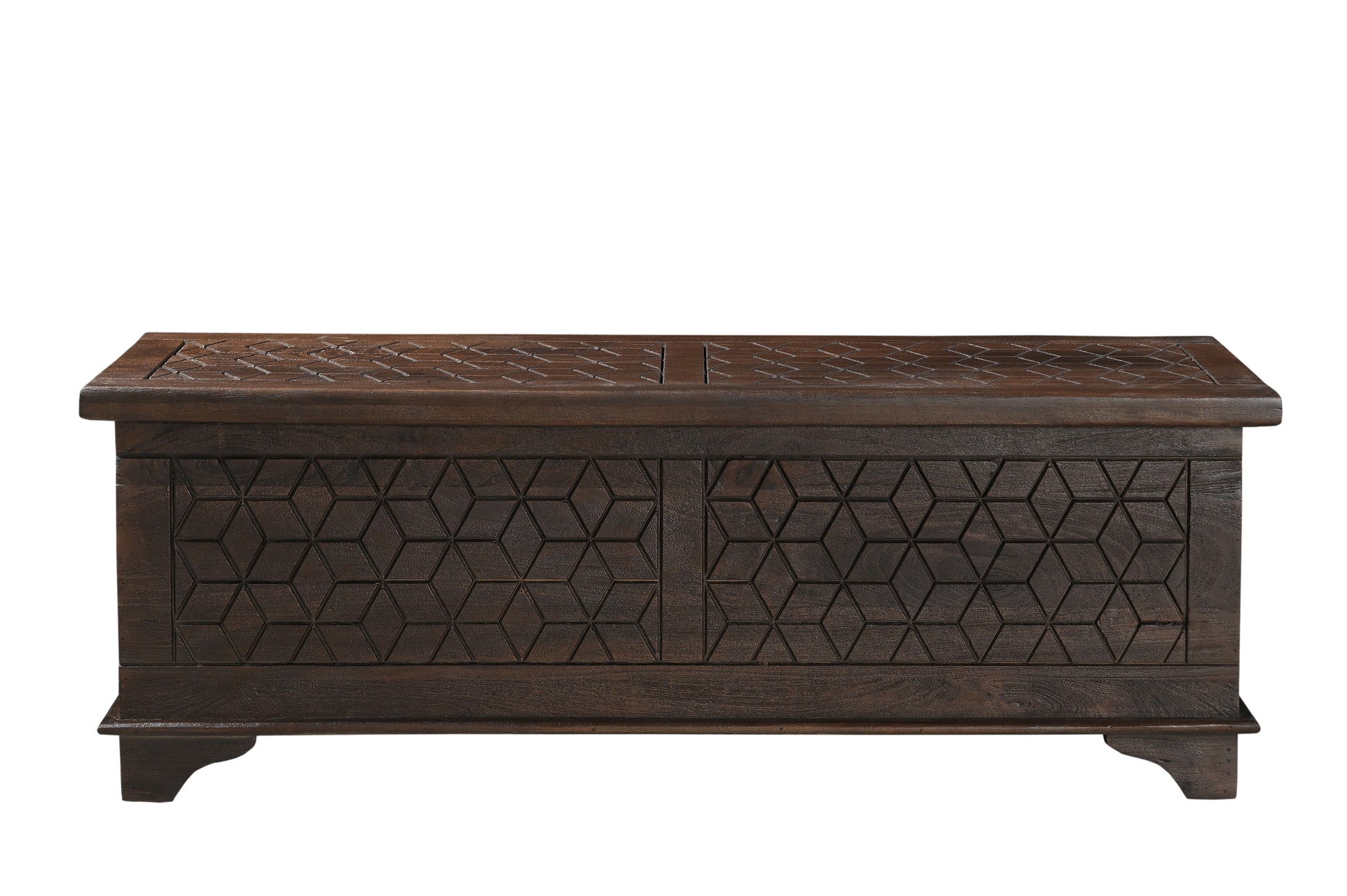 52" Brown Solid Wood Geometric Storage Ottoman-3