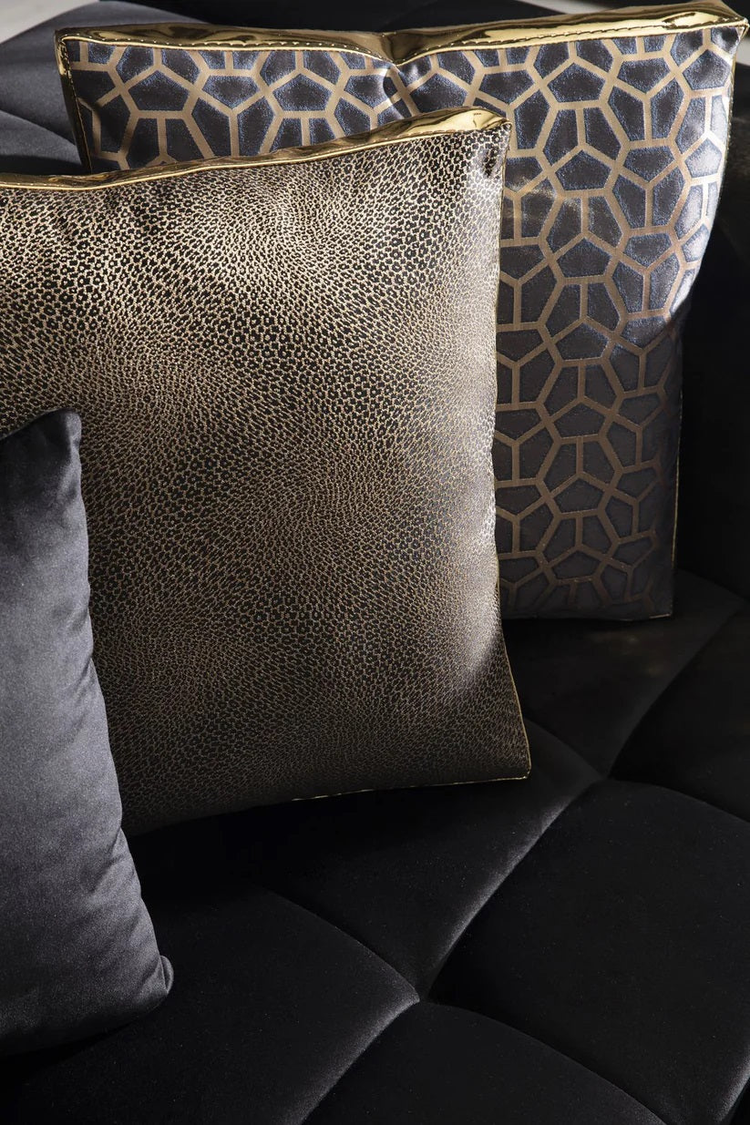 Black Velvet U Shaped Three Piece Sofa and Chaise Sectional With Toss Pillows-5