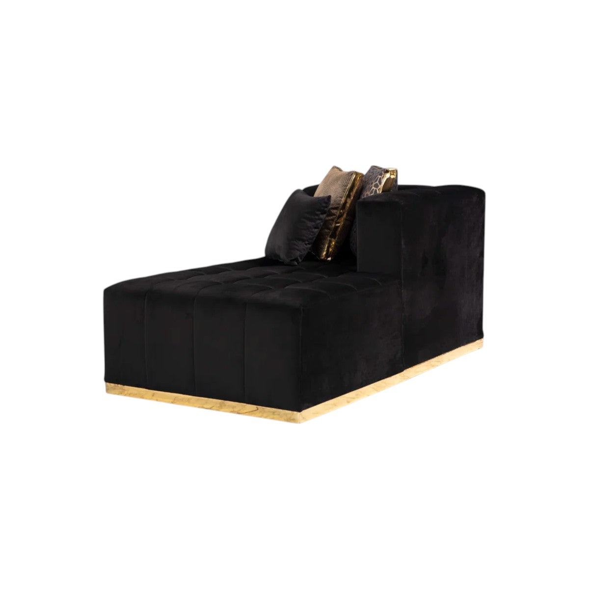 Black Velvet U Shaped Three Piece Sofa and Chaise Sectional With Toss Pillows-3