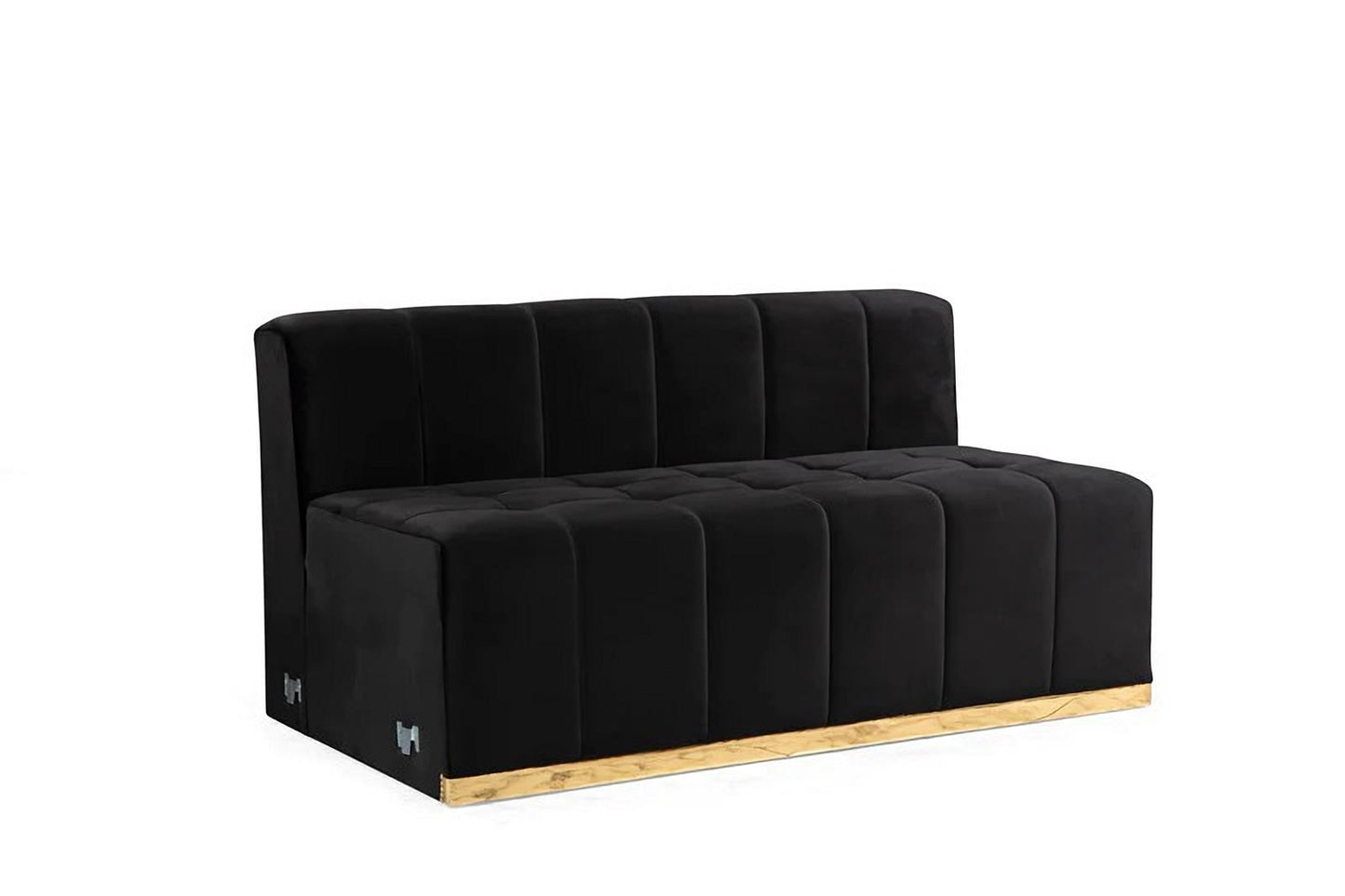 Black Velvet U Shaped Three Piece Sofa and Chaise Sectional With Toss Pillows-2