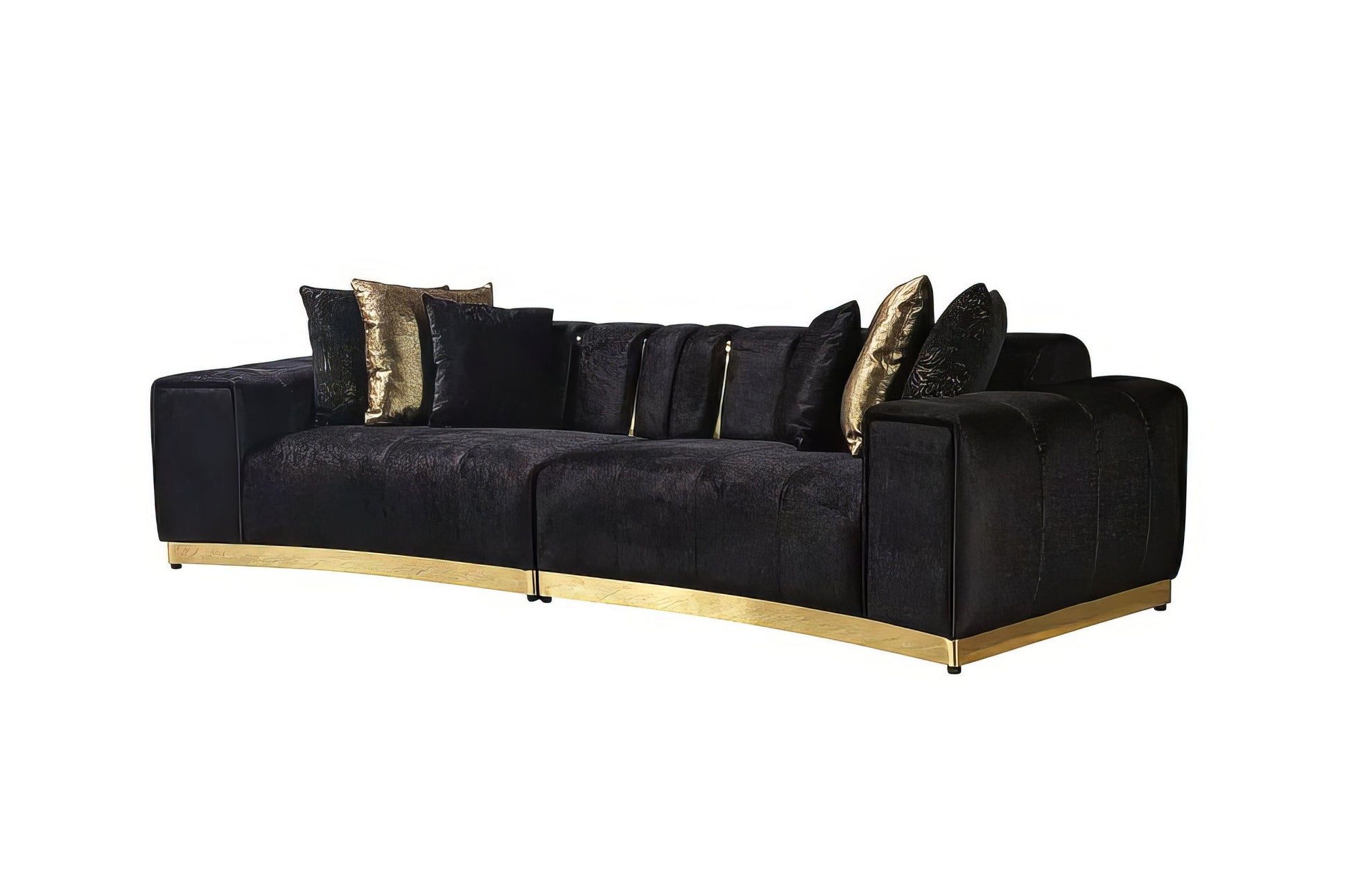 Black Velvet Modular Curved Two Piece Sectional With Toss Pillows-1