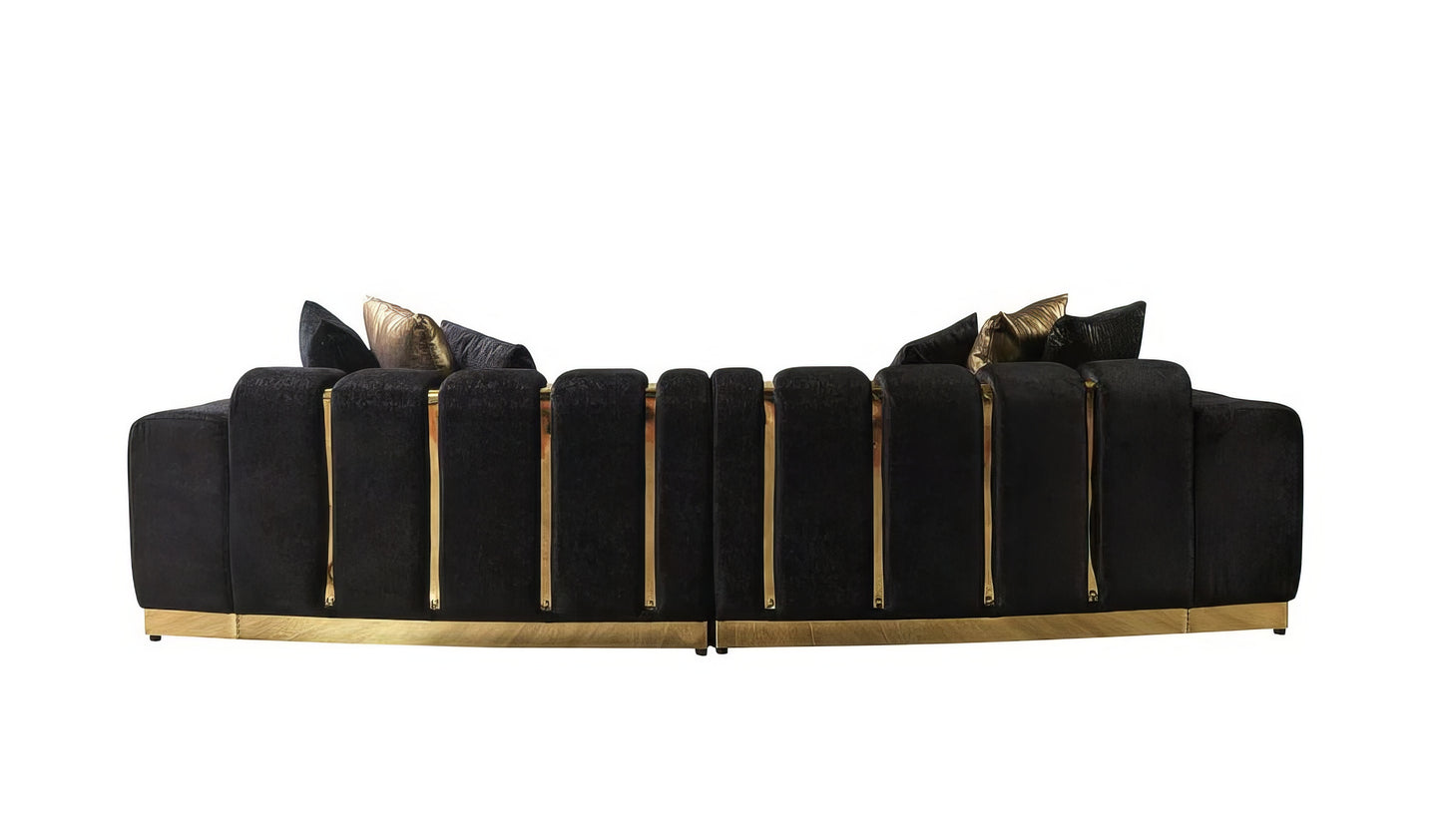 Black Velvet Modular Curved Two Piece Sectional With Toss Pillows-2