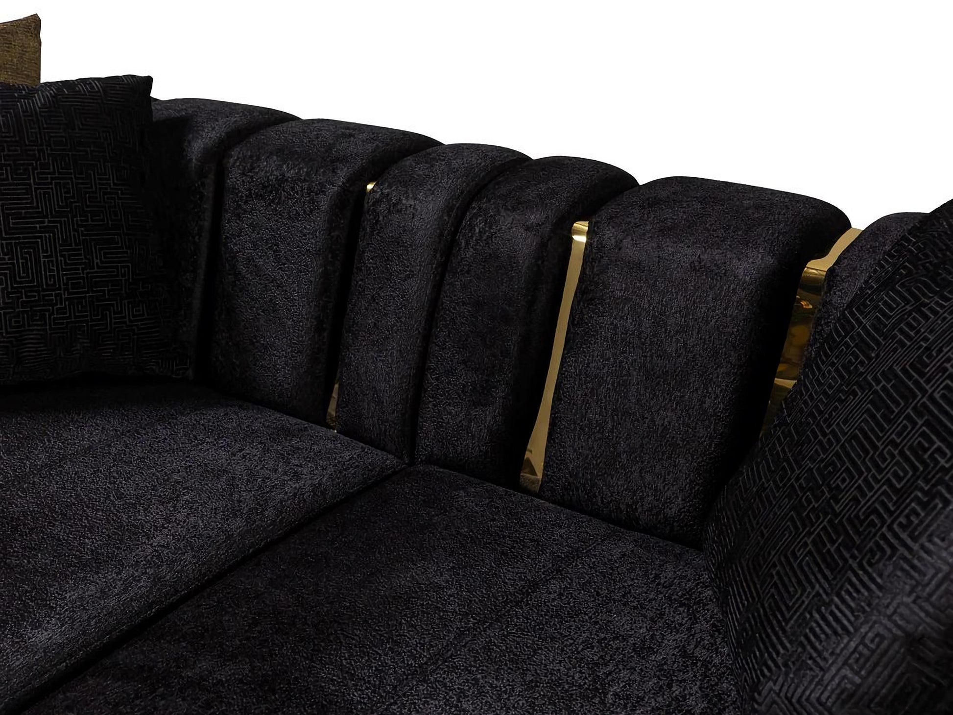 Black Velvet Modular Curved Two Piece Sectional With Toss Pillows-8