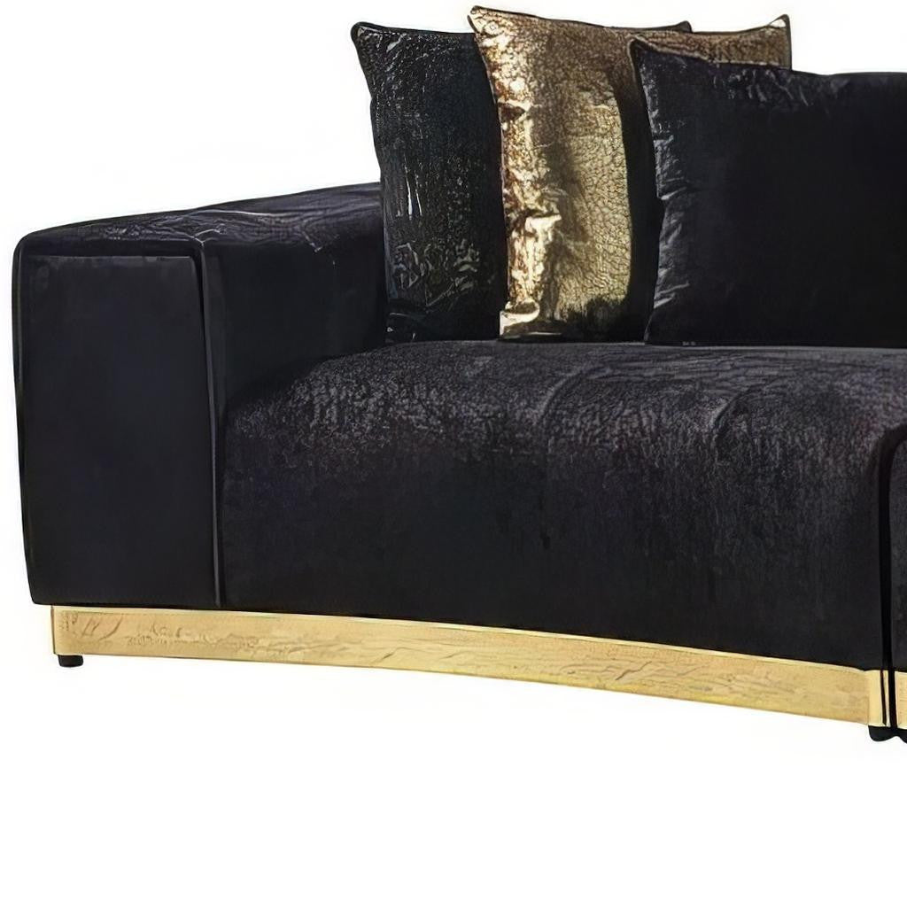 Black Velvet Modular Curved Two Piece Sectional With Toss Pillows-7