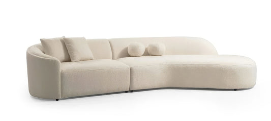 Ivory Boucle Modular Curved Two Piece Sofa and Chaise Sectional With Toss Pillows-1