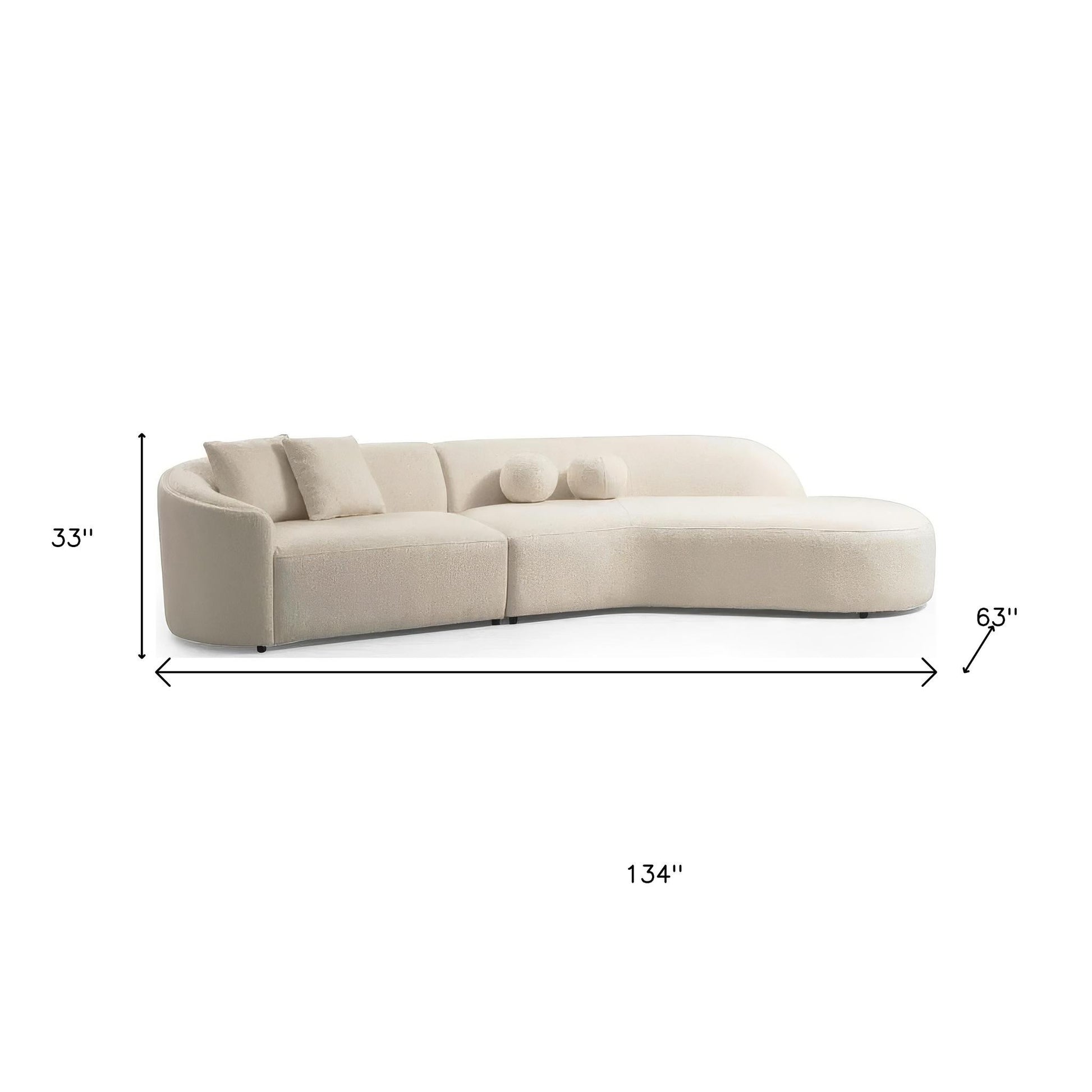 Ivory Boucle Modular Curved Two Piece Sofa and Chaise Sectional With Toss Pillows-6