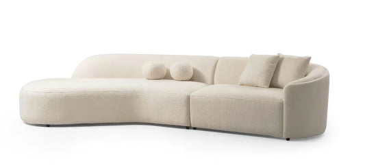 Ivory Boucle Modular Curved Two Piece Sofa and Chaise Sectional With Toss Pillows-1