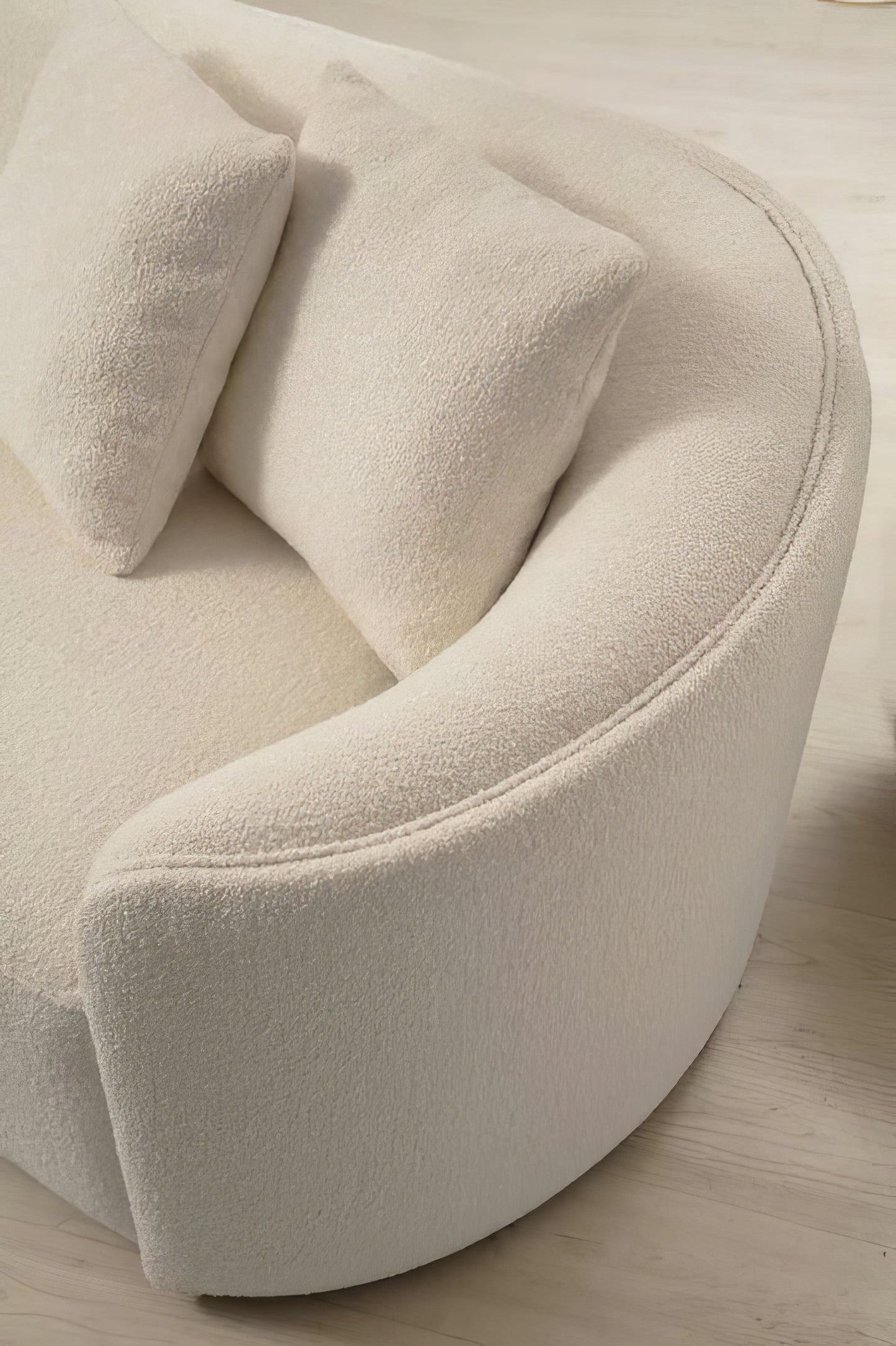 Ivory Boucle Modular Curved Two Piece Sofa and Chaise Sectional With Toss Pillows-7