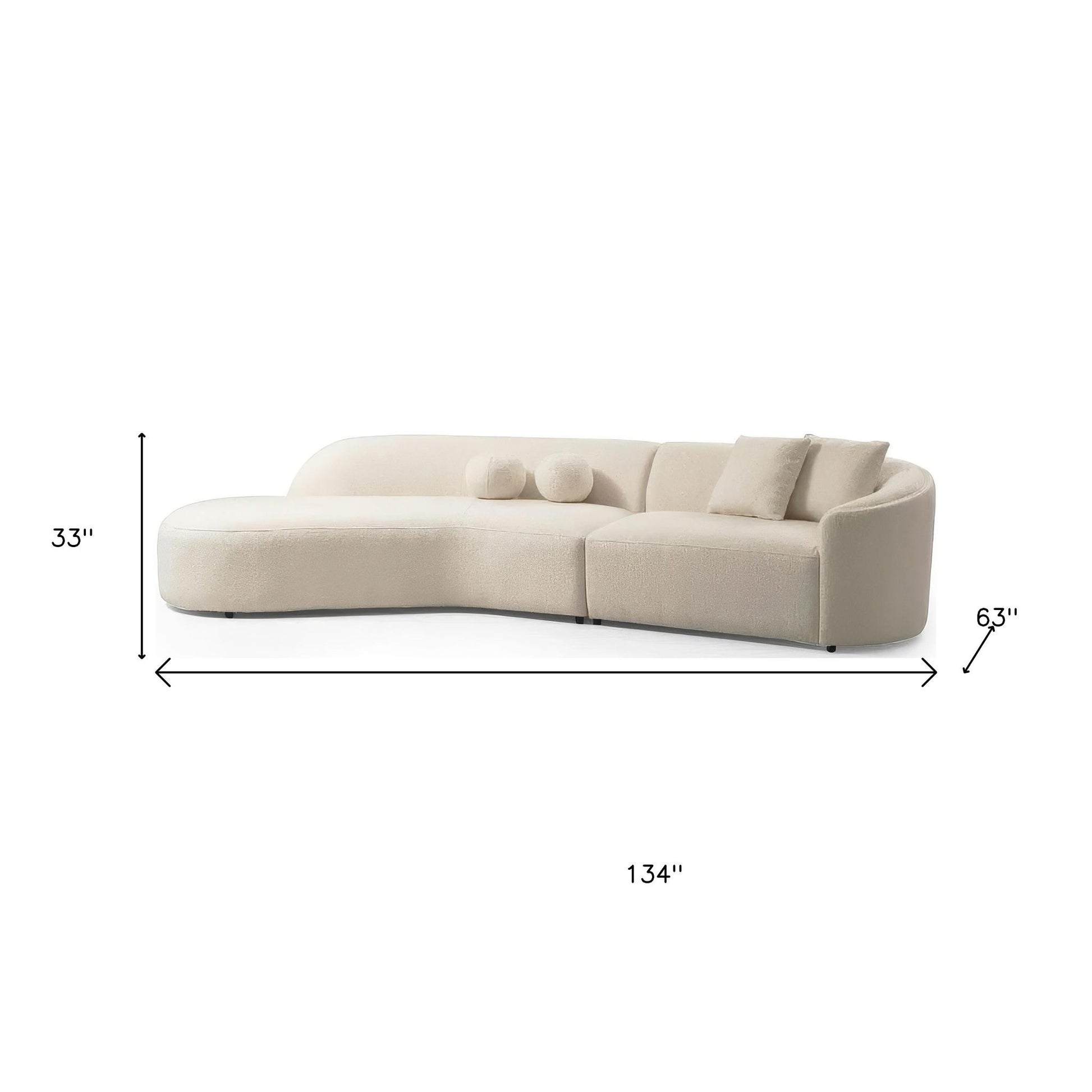 Ivory Boucle Modular Curved Two Piece Sofa and Chaise Sectional With Toss Pillows-8