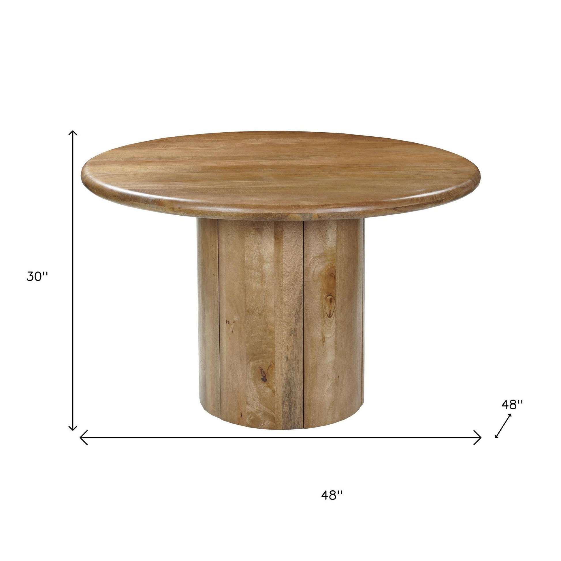 48" Natural Solid Wood Pedestal Base Round Top Dining Table-7