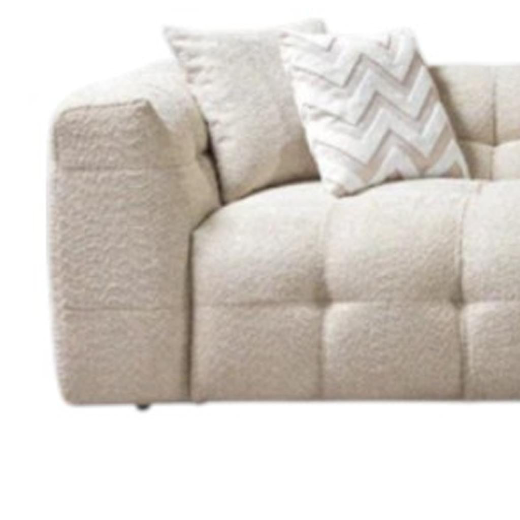Ivory Boucle L Shaped Two Piece Sofa and Chaise Sectional With Toss Pillows-7