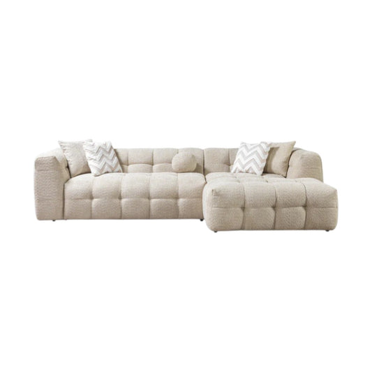 Ivory Boucle L Shaped Two Piece Sofa and Chaise Sectional With Toss Pillows-1