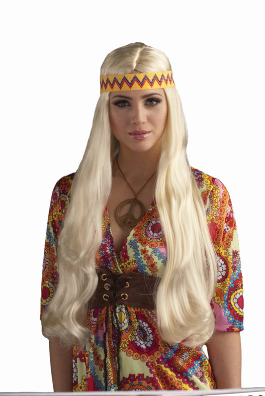 Hippie Chick Wig Long Blonde w/Headband